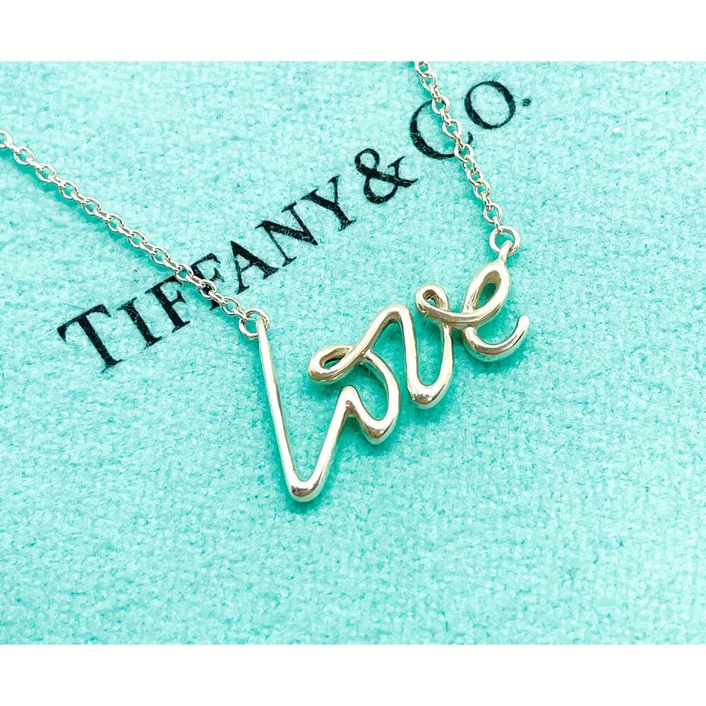 Tiffany & Co Paloma Picasso Graffiti Love Pendant Necklace Sterling Silver 16" - Picture 8 of 10